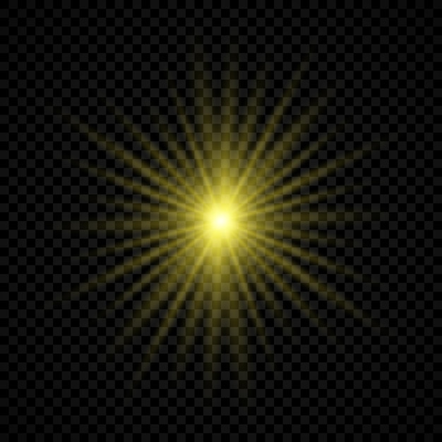 Light effect of lens flares. yellow glowing lights starburst effects with sparkles on a transparent background. vector illustration