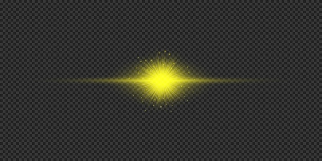 Vector light effect of lens flares yellow horizontal glowing light starburst effect with sparkles