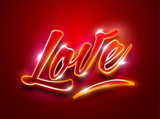 Вектор Световой эффект любви шрифт на красном фоне.