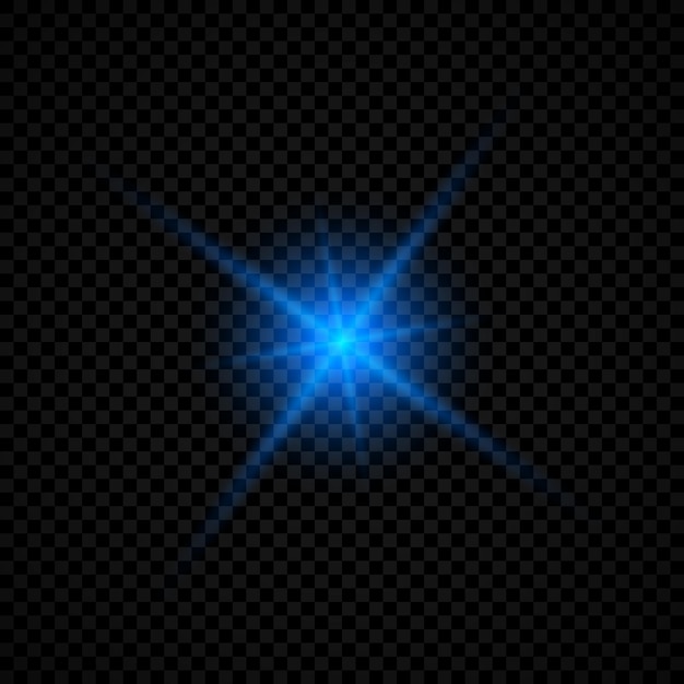 Световой эффект бликов линз. синие светящиеся огни звездообразования с блестками на прозрачном фоне. векторная иллюстрация