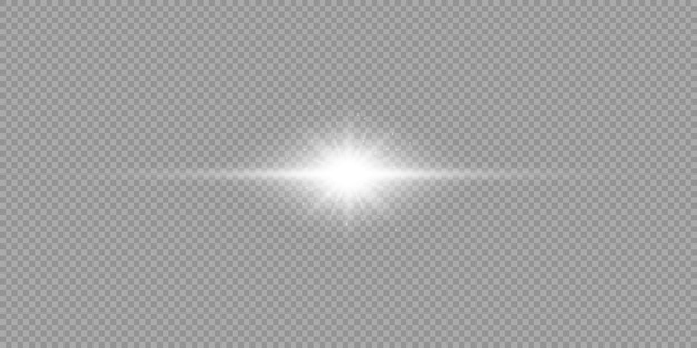 ベクトル レンズ フレアの光の効果灰色の透明な背景に輝きを持つ白い水平の輝く光のスターバースト効果ベクトル図