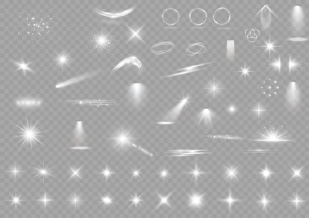 Vector light effect set sun flash spark stars lens flare explosion glitter dust line spotlight vector