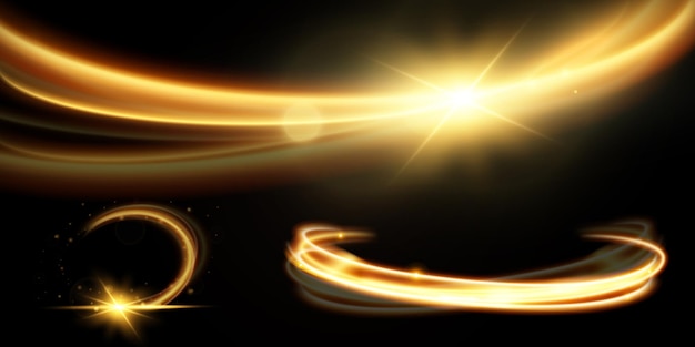 Vector light effect of shiny gold linesgold color glowing design elementwavy bright stripes