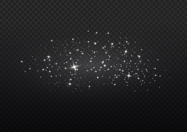 Light effect Starry white dust glitter Glowing stars lights sparkles Christmas flash sparks Vector