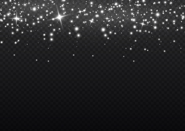 Light effect Starry white dust glitter Glowing stars lights sparkles Christmas flash sparks Vector