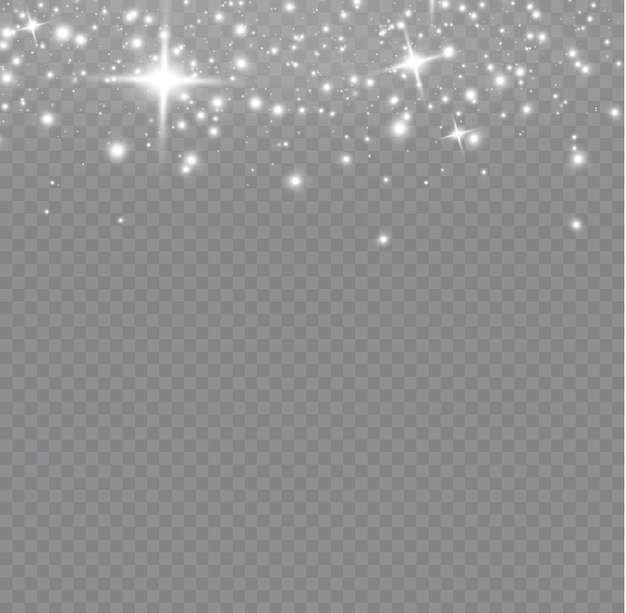 Light effect Starry white dust glitter Glowing stars lights sparkles Christmas flash sparks Vector