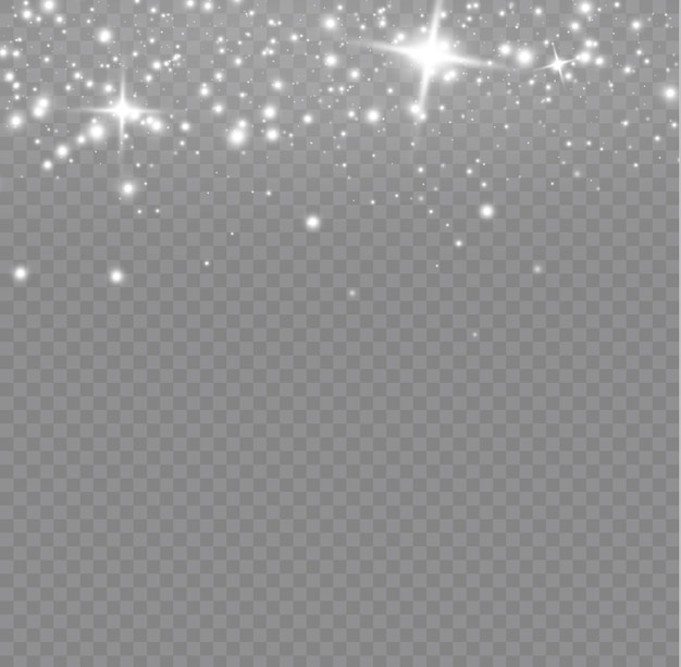 Effetto luce scintillio di polvere bianca stellata stelle luminose scintillii scintille flash di natale vector