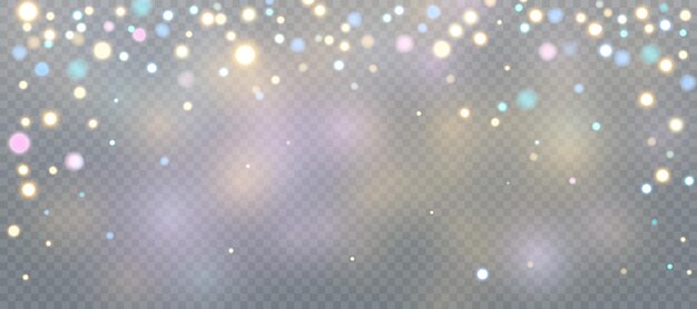 Light effect with lots of glittery glare particles shining on a transparent background