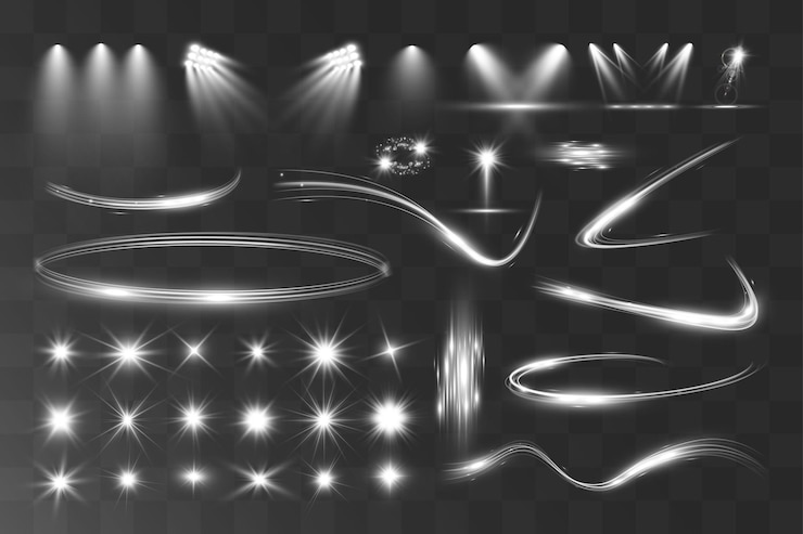 Vector light flare wave shine effectvector glow line sparkle shine silver wavy effects