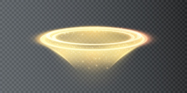Light funnel effect. A glowing swirl pattern of rings and stardust sparkles on a transparent backgro