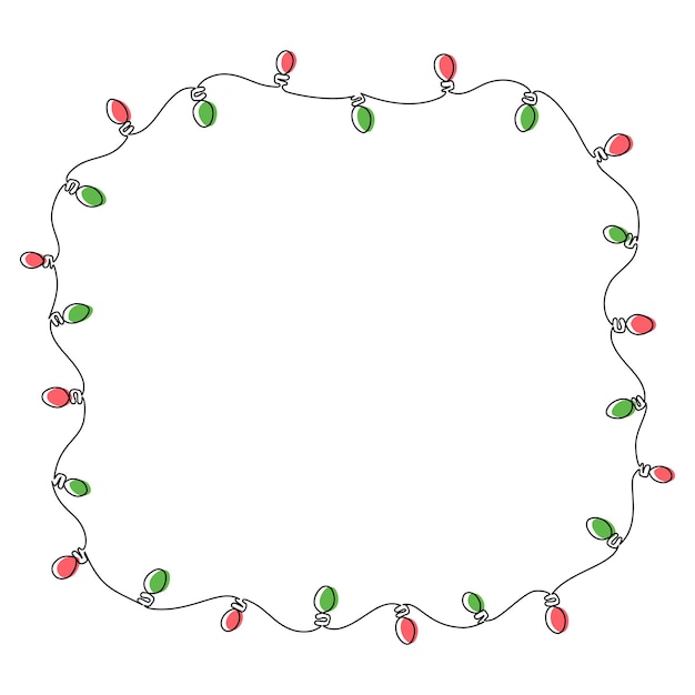 벡터 페스톤 그림과 함께 라이트 기런드 싱글 라인 프레임 크리스마스 및 새해 배경