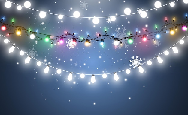 Light garland and snow