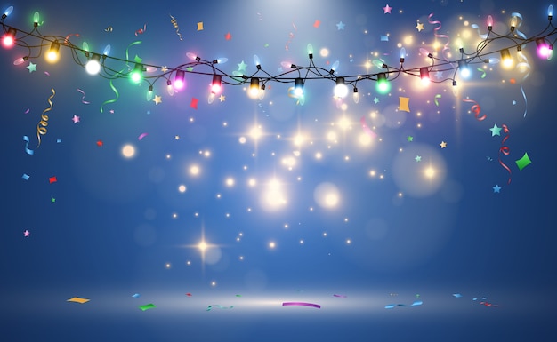 Vector light garland on a transparent background.