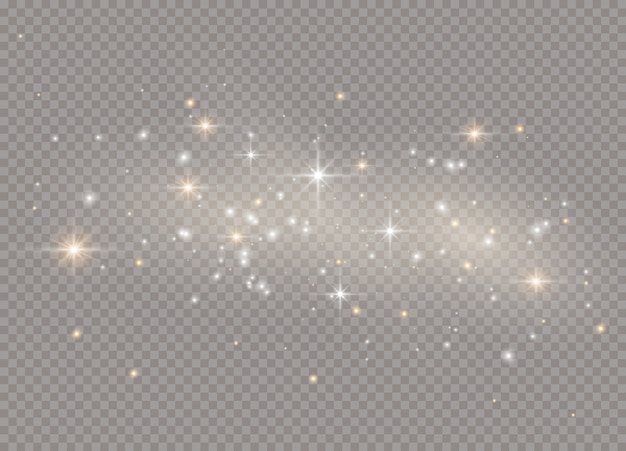 Звезды светового эффекта свечения. блестки на прозрачном фоне. Сверкающие частицы волшебной пыли.