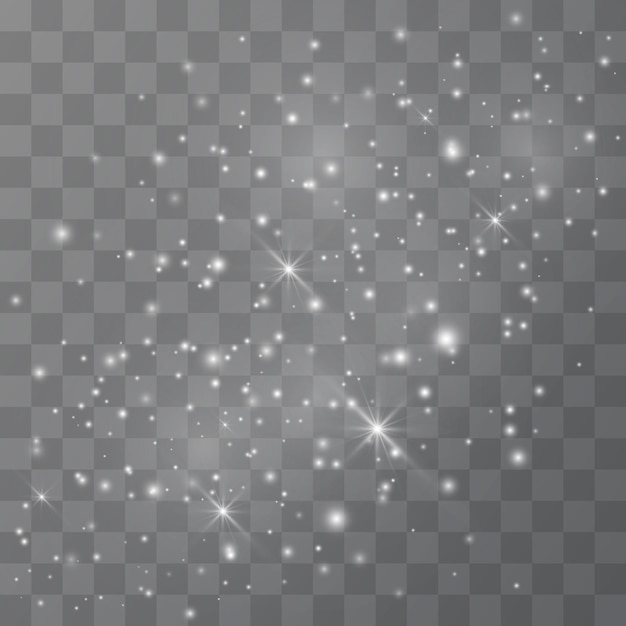 라이트 글로우 효과 별. 투명 한 배경에서 벡터 반짝입니다. 크리스마스 추상 패턴입니다. 반짝이는 마법의 먼지 입자.