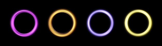 Light gold circle. Round golden line light effect. Glowing golden circle with neon effect. PNG