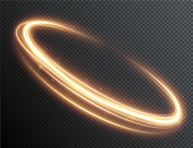 Vortice dorato chiaro. effetto luce curva della linea dorata. cerchio dorato luminoso.