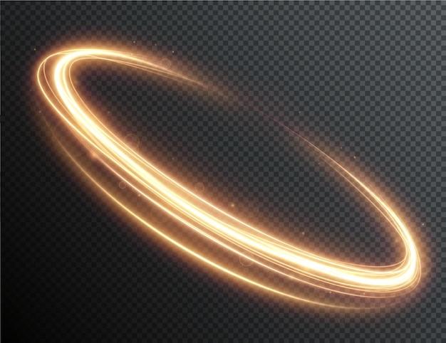 Light golden Twirl. Curve light effect of golden line. Luminous golden circle.