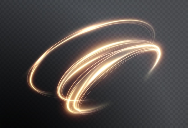 Light golden twirl. curve light effect of golden line. luminous golden circle.