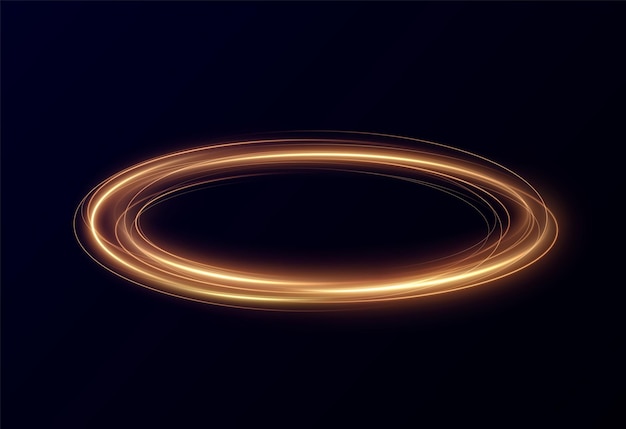 Vettore vortice dorato chiaro. effetto luce curva della linea dorata. cerchio dorato luminoso.