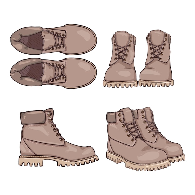 light gray work boots vector set of cartoon shoes illustrations