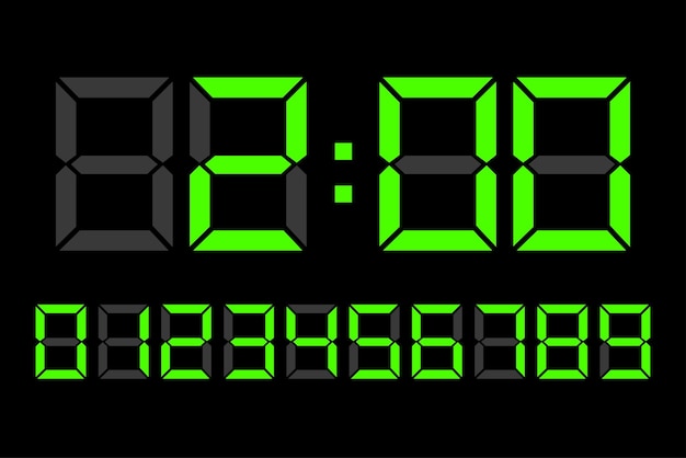 light green digital led numbers digital clock number set electronic figures vector illustration