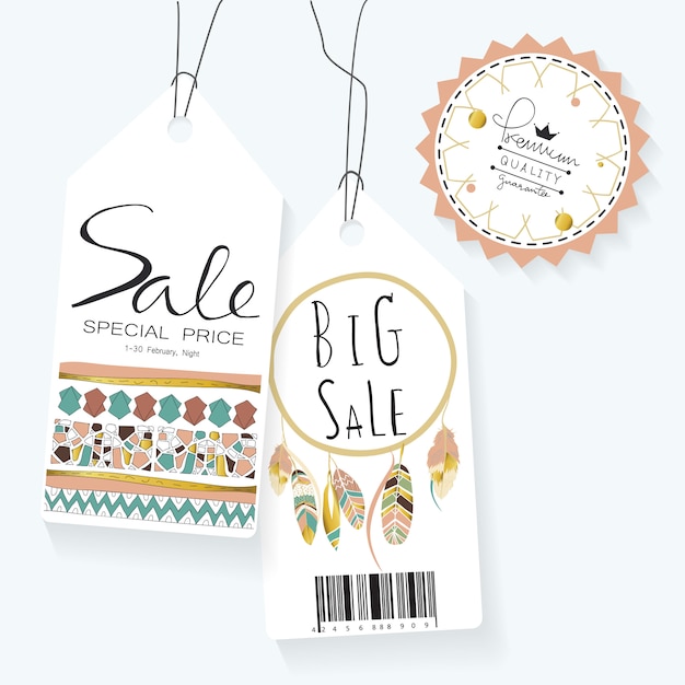 Light green gold pink tag sale in boho style