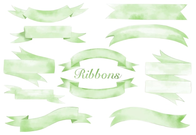 Light Green Watercolor ribbon banners vector collection