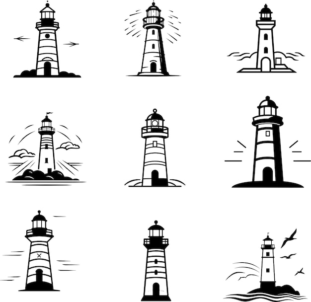 Vector light house black and white silhouette vector illustration