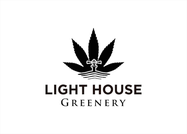 Light house logo design sicurezza mare con foglia astratta albero natura concetto