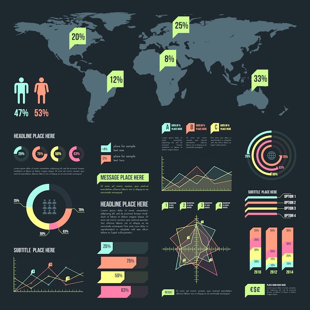 Light infographic elements collection