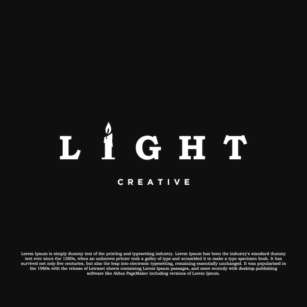 Light logotype design vector light with candle creative logo isolated on black background