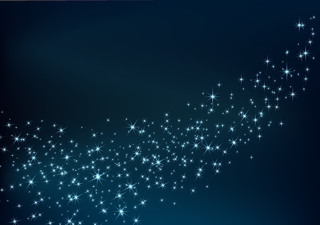 Vector light magic starlight on blue galaxy background.