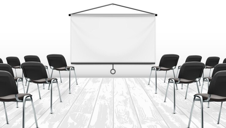 Vector light meeting presentation room with projection screen