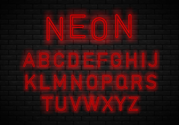 Light neon font alphabet