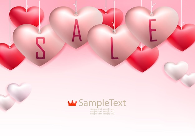 Light pink design with a set of hearts and the text sale