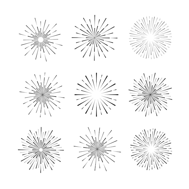 버스트의 광선. 빈티지 햇살의 집합입니다.
