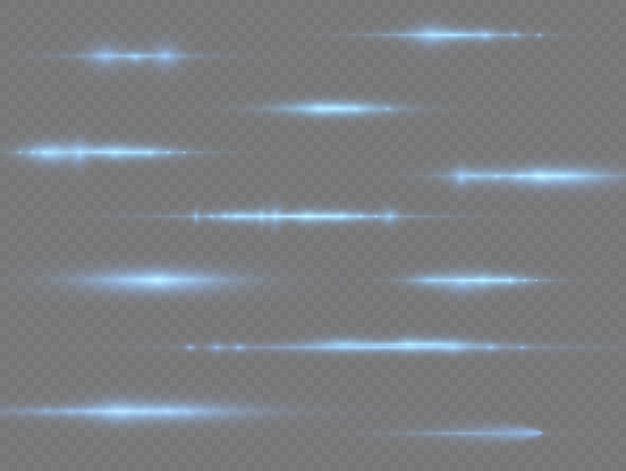 I raggi di luce lampeggiano blu orizzontale riflesso lente pack raggi laser bagliore linea di velocità bellissimo bagliore vettore