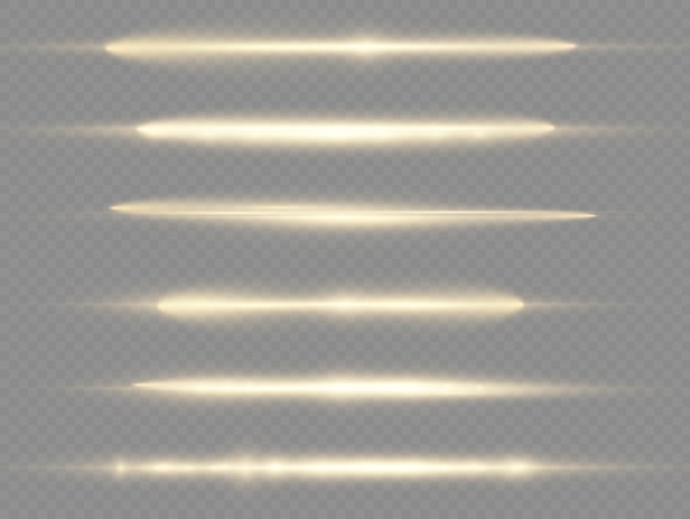 Light rays flash golden horizontal lens flares pack laser beams glow yellow line beautiful flare