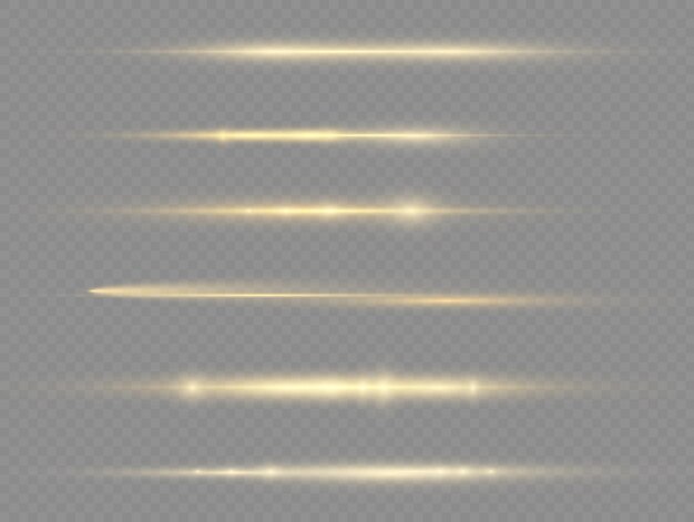 Light rays flash golden horizontal lens flares pack laser beams glow yellow line beautiful flare