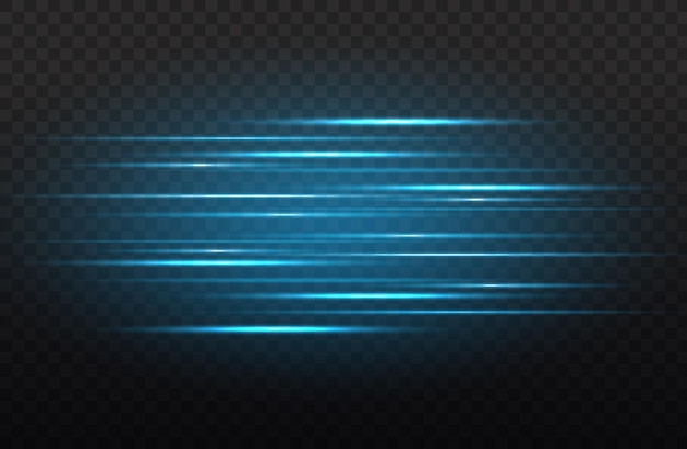 Light rays flash horizontal lens flares pack speed laser beams glow blue line motion bright glare