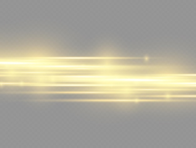 Raggi di luce flash razzi lenti orizzontali pack raggi laser velocità bagliore linea oro movimento bagliore luminoso