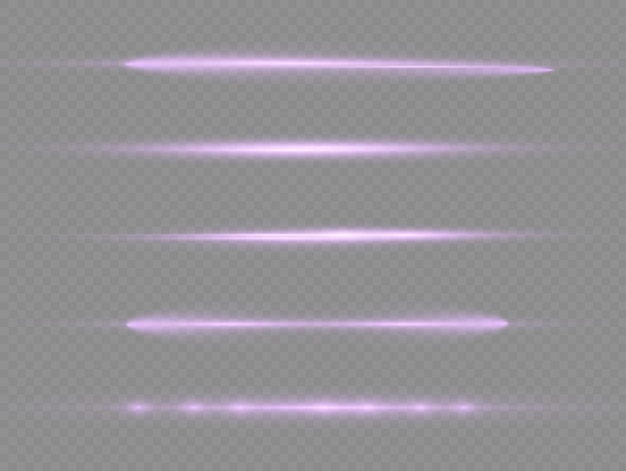 Light rays flash purple horizontal lens flares pack laser beams glow violet line beautiful flare