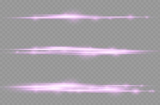 Light rays flash purple horizontal lens flares pack laser beams glow violet line beautiful flare