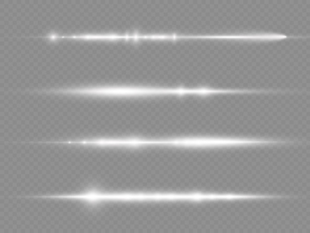 光線フラッシュホワイト水平レンズフレアパックレーザービームが白く光るライン美しいフレア