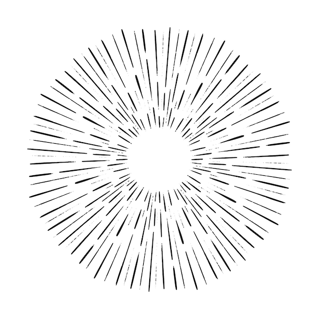 Raggi di luce sunburst, raggio di sole retrò disegnato a mano, elemento di esplosione del grunge. cornice d'epoca design radiale lineare. . illustrazione vettoriale