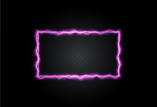 Вектор Светлый прямоугольник с розовой молнией png. рамка из огненного светового эффекта. светящаяся рамка.
