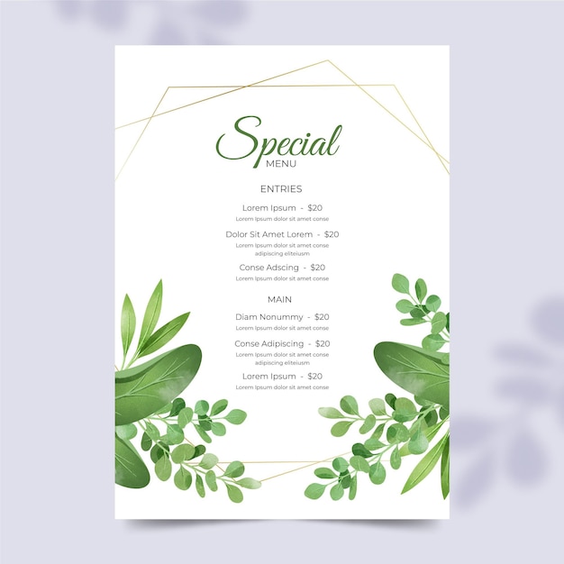 Light restaurant menu template with floral ornaments