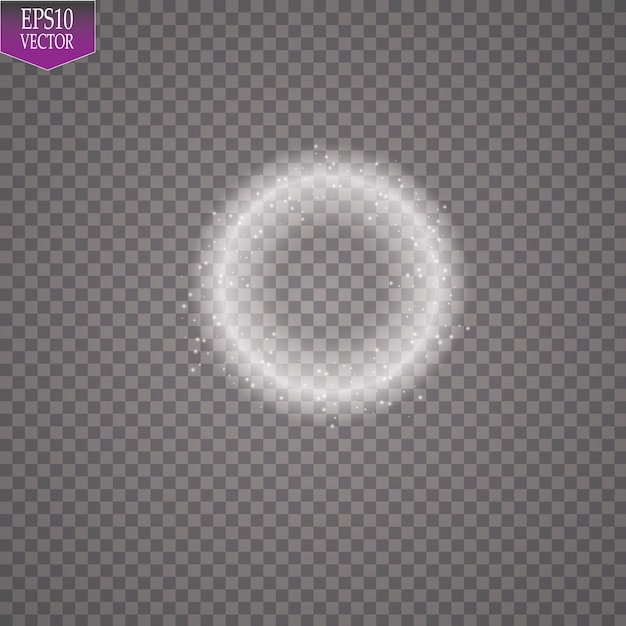 Vector light ring. round shiny frame with lights dust trail particles isolated on transparent background. magic concept