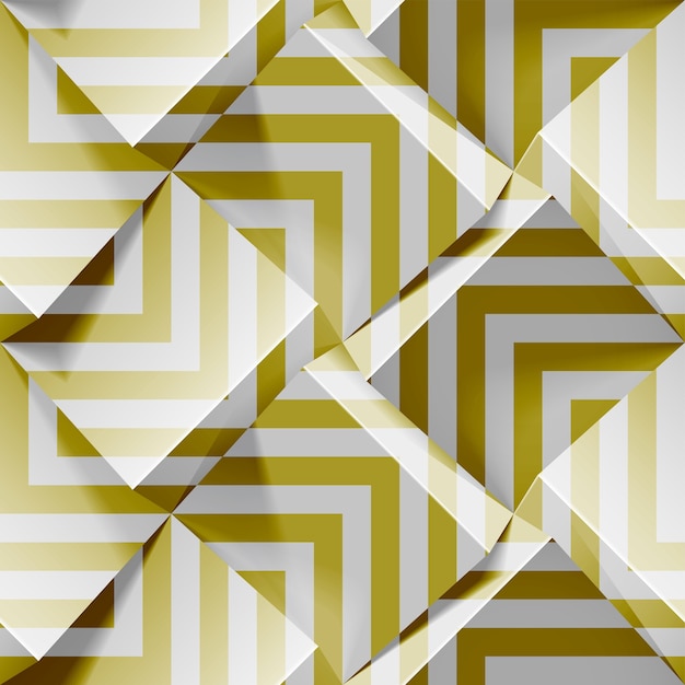 Light seamless geometric pattern. realistic  cubes with golden strips.